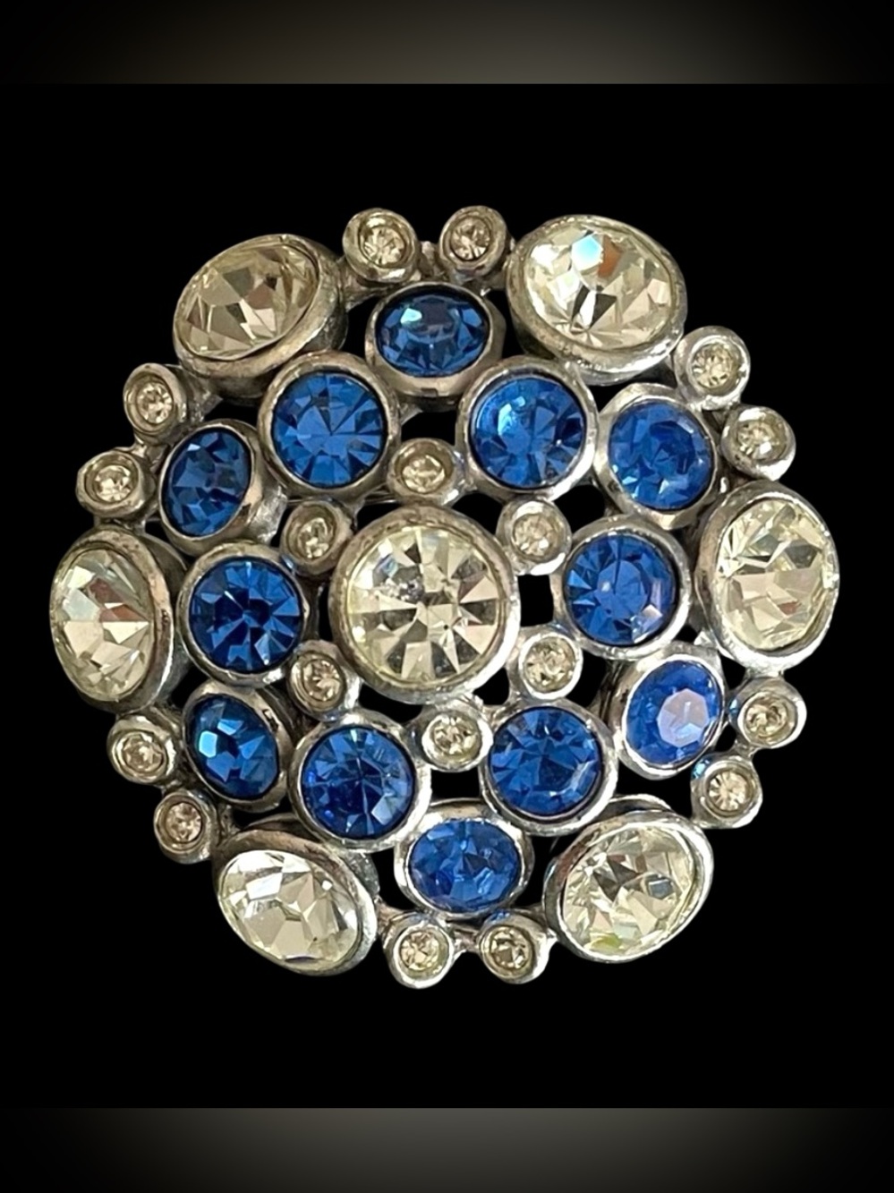 Mid-Century Paste Stone Rhinestone Brooch With Open Foil Backs